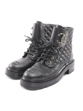 CHANEL Black Rubber Tread Sole Lace-Up Boot size 6